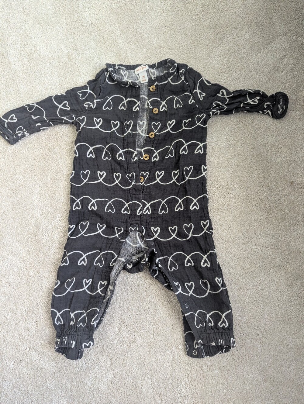 Cat & Jack Black Cotton Heart-Print One-Piece - 12 M